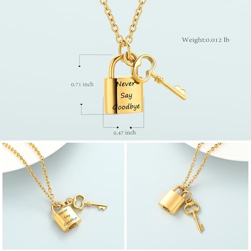 Imrsanl Padlock Cremation Jewelry Urn Necklace for Ashes Gold