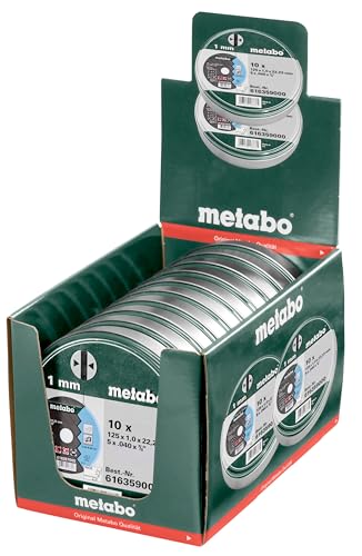 Metabo Promotion Cutting Discs 125 x 1.0 x 22.23 Stainless Steel Pack of 10 in Metal Tin, 6.16359.00 | Thin stainless steel cutting discs TF 41 for metalworking, long service life, iron-free, for angle grinders, pack of 10 Single