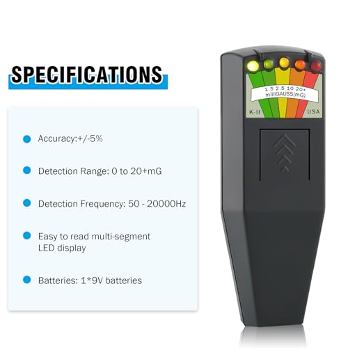 K2 EMF Meter Handheld Electromagnetic Radiation Detector 5 LED Ghost Hunting Detector EMF Magnetic Field Monitor for Office Home Ghost Hunting 50Hz-20000Hz Black