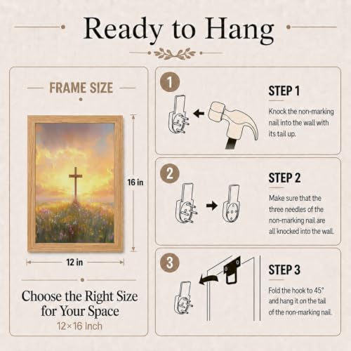 Religious Canvas Wall Art 3Pcs Framed Sunset Cross Landscape 16x12 Inch Cross Sunset 023 16"L x 12"W