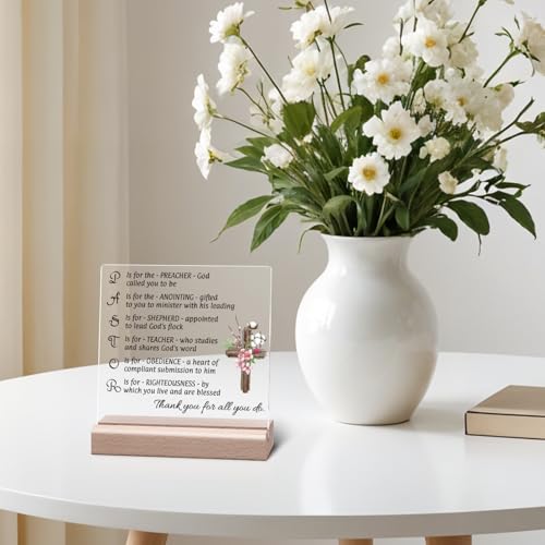 Pastor Appreciation Gifts Pastor Gift Clear Desk Decorative Sign Religious Christian Present for Men Office Decor Appreciation Day Birthday Acrylic Sign With Wooden Stand for Desk Table Shelf