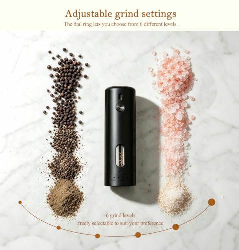 Electric Salt and Pepper Mill with USB-C, Adjustable Electric Spice Mill with 110 ml Large Capacity Silo and LED Lighting - Ideal for Kitchen and Table - Single Pack