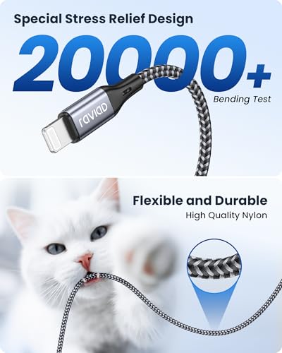 Raviad Lightning Cable USB C 1 m [MFi Certified] iPhone Charging Cable USB C | Power Delivery Nylon Braided USB C to Lightning Cable for iPhone 14 13 12 11 Pro Max Mini X XS XR SE 8 7 6 Pad gray