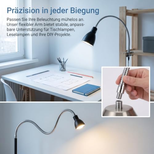 Flexible Gooseneck 11.81 Inch LED Light Holder with Thread Flex Arm for Table Lamps Reading Lamps and DIY Lighting with Adjustable Angle and Quick Release Base