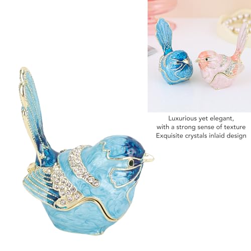 Crystal Bird Jewelry Box, Bird Trinket Box Hinged with Crystals Metal Enamel Jewelry Box Necklace Ring Earrings Storage Birds Figurines Home Decor for Rings Earrings Necklace (Blue) Blue