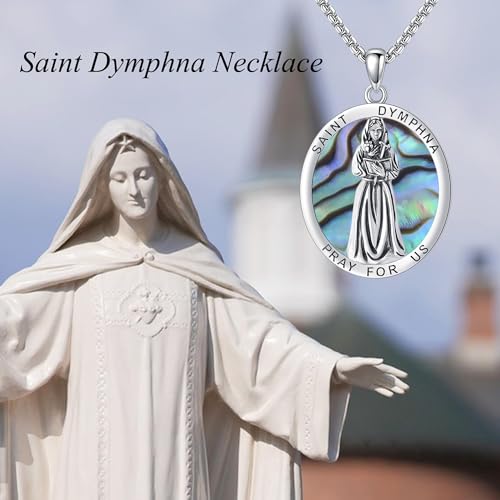 Abalone Shell St Dymphna Necklace 925 Sterling Silver Saint Dymphna Pendant Catholic Mother's Day Jewellery for Women Mum