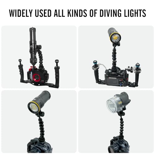 6" Flexible Extension Arm Mount with YS Head Adapter Connector, Diving 360° Adjustable Gooseneck 6-Section Lightweight Arm for Underwater Camera Housing Cold Hot Shoe Photography Gear Lighting System