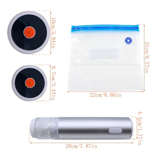 Small Vacuum Sealer with 10 Vacuum Bags and 2 Caps, Rechargeable and Portable, Hand Sealer for Preserving Food