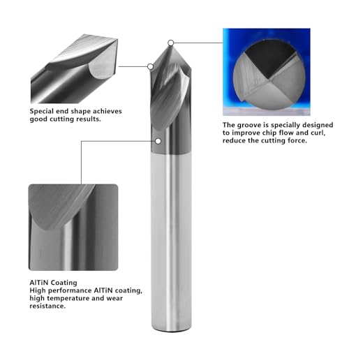 2 Flute Chamfer Mill 1/2 Inch Carbide V Groove 90 Degree End Mill 1/2 in 90°-2F