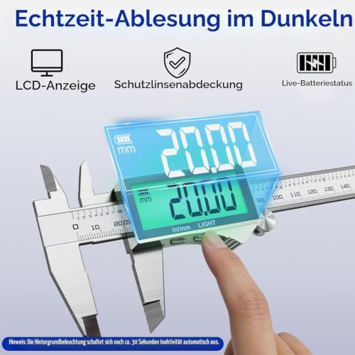 Preciva 150 mm Digital Calliper, Digital Calliper, Stainless Steel, Rechargeable, IP54, Waterproof, Electronic Calliper with LCD Display for Industrial, Electric, Automotive, Crafters