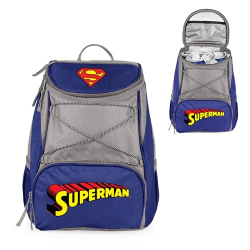 Picnic TIME DC Comics Superman PTX Backpack Cooler, Soft Cooler Backpack, Insulated Lunch Bag, (Navy Blue with Gray Accents) DC Comics Superman - Navy Blue With Gray Accents