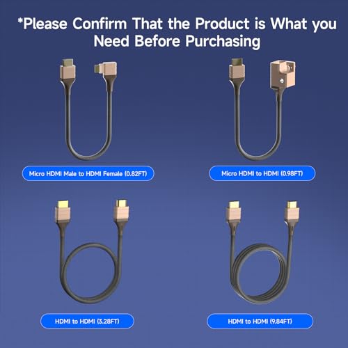 PHOTOOLEX Micro HDMI to HDMI Cable+Micro HDMI Male to HDMI Female Cable+HDMI to HDMI Cable,High Speed Hdmi Cables, 90 °Angle Braided Nylon & Gold Connectors, 4K@60Hz HDR,for Nikon Zfc/GoPro Hero/PS4
