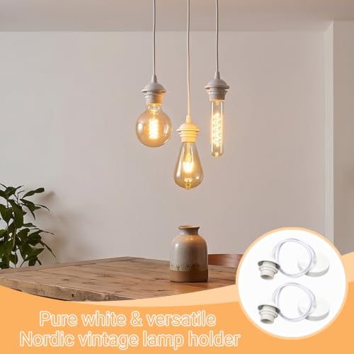 Pack of 2 100 cm E27 Lamp Suspension E27 White, Pendant Light Socket, Screw Ring, Adjustable Cable, Lamp Holder, Pendant Lamp, Ceiling Light for Lampshade, Living Room, Bedroom, Kitchen, Hallway