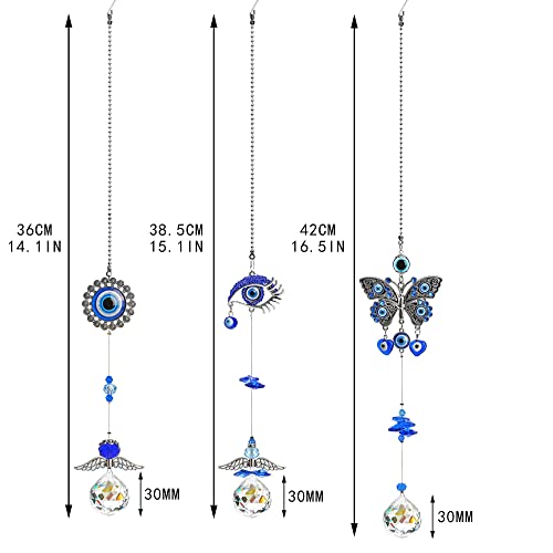 Hanging Dragonfly Pendant and 3pcs Evil Eye Suncatchers with Crystal Prism Balls Window Hanging Decoration
