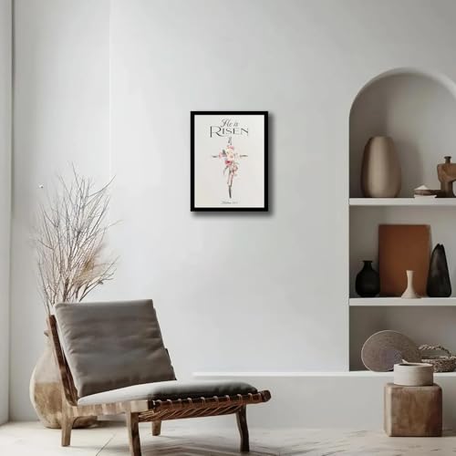 Christian Wall Art He Is Risen, Floral Cross Bible Verse Canvas Print 12"L x 16"W