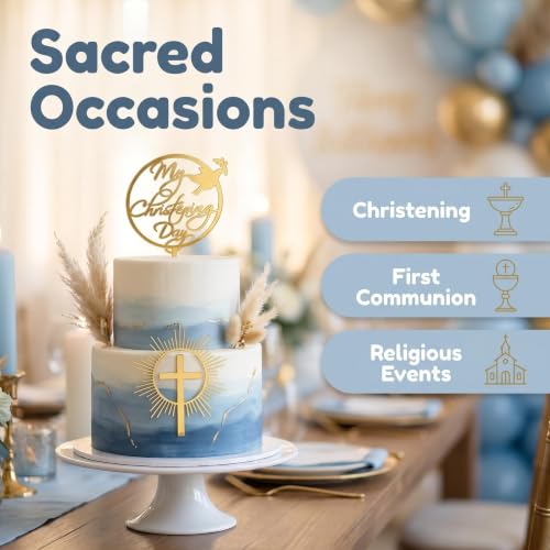 2 Pcs Acrylic Cross Cake Topper for Baptism, First Holy Communion Cake Topper Decorations for Baby Shower, Christening Cake Topper Religious Party Supplies