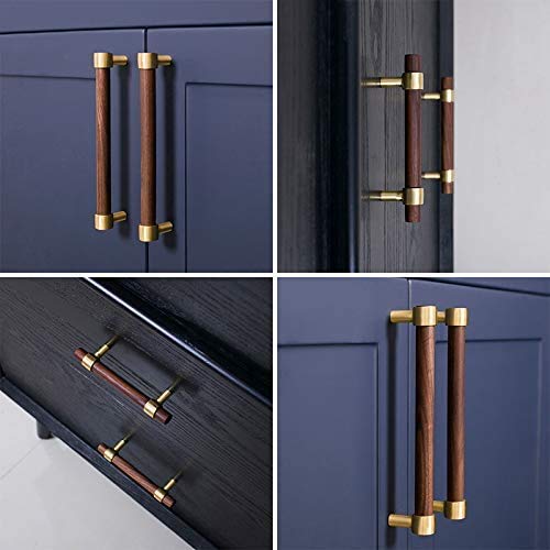 Drawer 6.69"/170mm Pulls Brass Walnut Kitchen Wardrobe Cabinet Hardware Pull Handle with Screw, 4Pcs 4 L6.69" H5.04" Two Hole