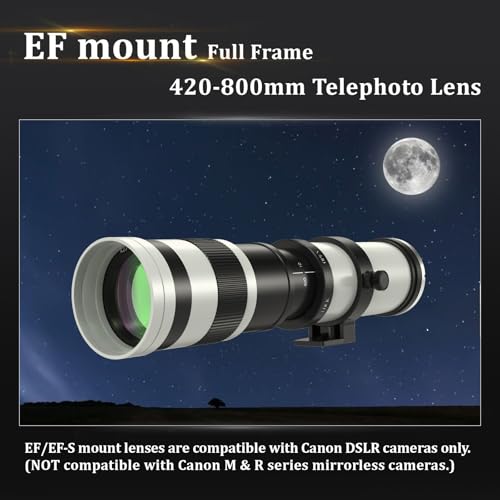 BENOISON 420-800mm Manual Focus Telephoto Lens EF Lens for Canon For Canon EF/EF-S (White)