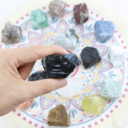 2Pcs Black Obsidian Crystals 1.8-2.2" Large Raw Stones Rocks Black-obsidian