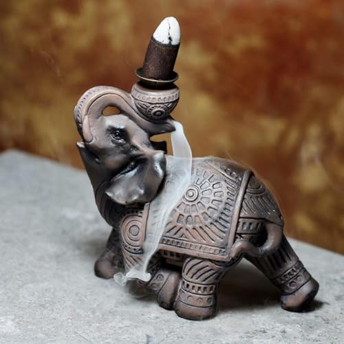 Puckator Peace of the East Wood Effect Elephant Backflow Incense Burner - Home Zen Meditation Decor Accessories - Incense Waterfall Cone Burner - Spiritual Feng Shui Gothic Goth Relaxation Gifts Gift