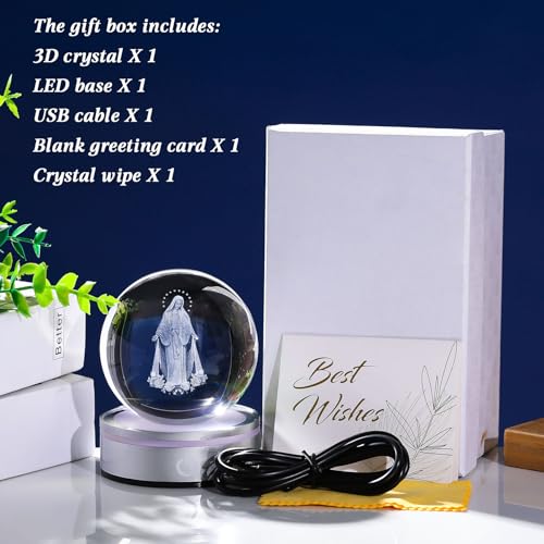 Movdyka 3D Crystal Ball Virgin Mary Statue Religious Gifts for Women