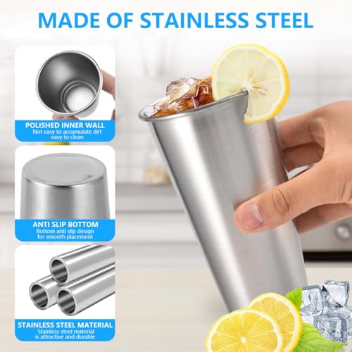 KISEER 10 Pack 20 Ounce Stainless Steel Pint Cups Shatterproof Cup Tumblers Unbreakable Metal Drinking Glasses for Bar, Home, Restaurant 20oz-10 Pack