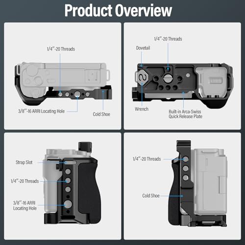 SIRUI ZV-E10 Camera Cage with Silicone Grip and HDMI Cable Clamp and Side Handle with ARRI Locating and Dual 1/4" Screw Mount Optional Bundle