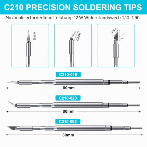 C210 Soldering Tips Set, C210-K/I/IS Replacement Tips for T1 Max, Pack of 3 | C210-K/I/IS Soldering Iron Tip, Quick Heating, Integrated Soldering Iron Tips for Electronics Repair, Precision Soldering Tip
