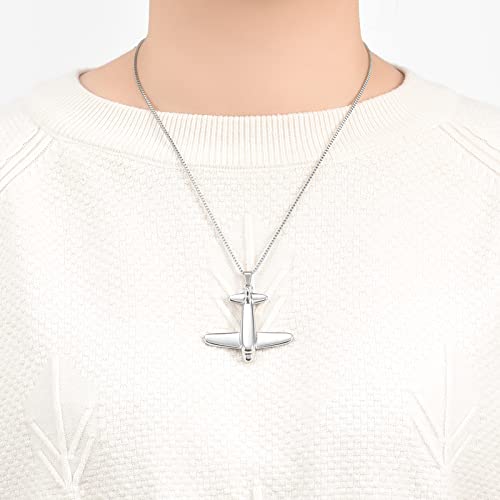 XSMZB Airplane Cremation Jewelry for Ashes Pendant Stainless Steel Memorial Urn Necklace for Human/Pet Keepsake Ashes Jewelry Silver
