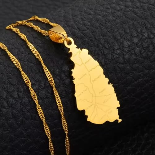 North America Countries Map & Flag Pendant Jewelry Stainless Steel American Countries Necklaces For Women Men 45cm or 17.7 Inches Saint Lucia