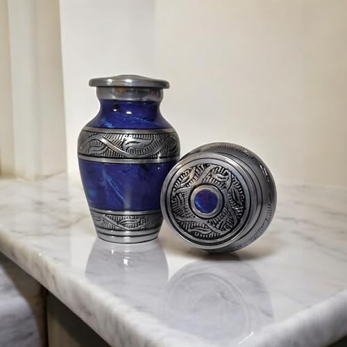 Keepsake for Human Ashes Adult, Burial Urns, Decorative Urn, Funeral Urns, Cremation Urn, Marble Finish with Box, Memorial Container for Adult, Infant & Pet Remains (Cosmic Blue, Keepsake) Cosmic Blue