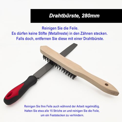 VASTOOLS Metal File 3-Piece 250 mm, Professional File Set Made of T12 Steel Flat File, Half Round File and Round File, for Metal, Wood and More, Tool Sharpener for Professionals and DIY Enthusiasts
