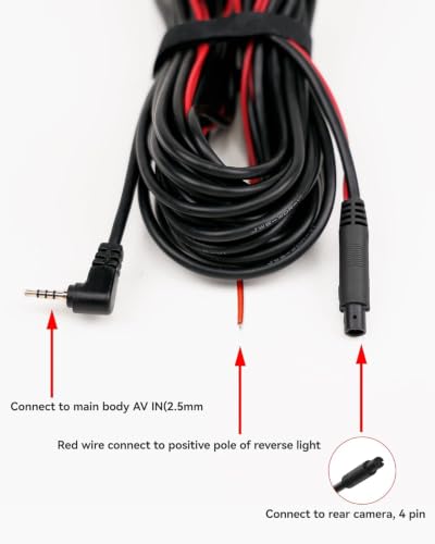 WOLFBOX 50 Feet Rear Camera Longer Replacement Cable for i17 / i07 / G840S / G840H / G900 / G930 / G850 / G850PRO / G900PRO Version with 2.5mm Jack (4-Pin) Mirror Dash Cam