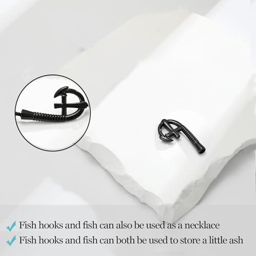 Hearbeingt Fish Hook Urn Keychain for Ashes Fishing Cremation Jewelry Black