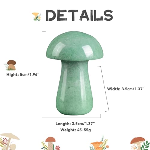 YATOJUZI 2" Mushroom Decor Green Aventurine Natural Healing Crystals Stones Cute Hand-Carved Polished Crystal Stone Gemstones Meditation Facial Massage Accessories Energy Reiki Gifts for Women Men