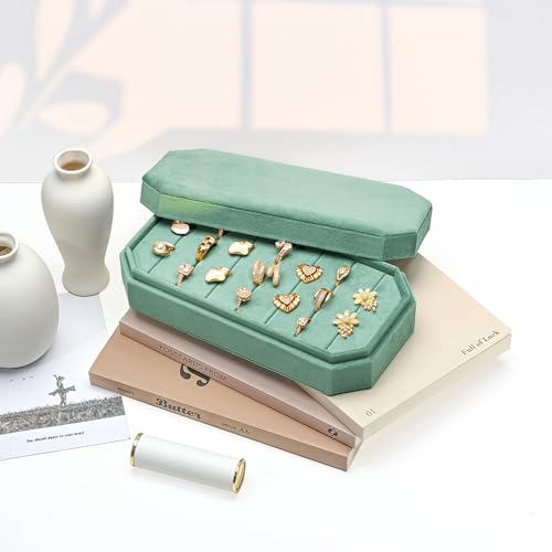 TAIMY Velvet Ring Display Tray Organizer, Jewelry Storage Box for Rings Lake Green