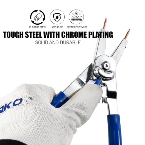 PESIKO 8-inch snap ring pliers with interchangeable tips for internal and external rings