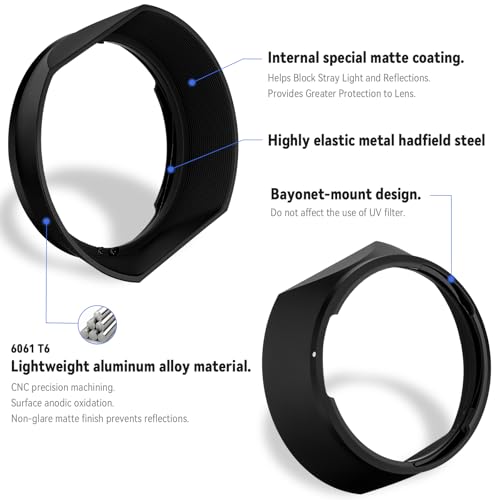 Haoge LH-ZV02MB Square Metal Lens Hood for Voigtlander Nokton 35mm f/1.4 II, 40mmF1.4 VM 50mm f1.5 II VM 28mm f1.5,Carl Zeiss 35mm f2 ZM,35mm f2.8 ZM, Planar T* 2/50 50mm f2 ZM Lens Black