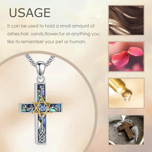 ONEFINITY Cross Urn Necklace for Ashes S925 Sterling Silver Star of David Urn Necklace Star of David Cremation Jewellery for Women Men