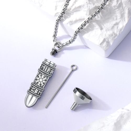 Bullet Viking Urn Necklace for Ashes 925 Sterling Silver Viking Cremation Pendant Spiritual Memorial Keepsake Jewelry for Women Men