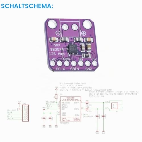 2pcs MAX98357 Audio Power Amplifier Module I2S Class D Filterless Audio Amplifier Board for Raspberry Pi with Dupont Cable