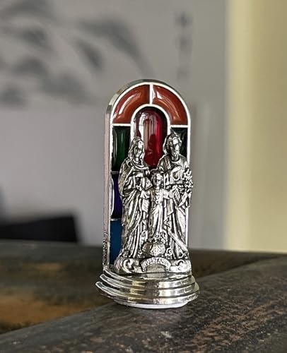 5Pcs Mini Figurines Mix St.Christoper St. Michael Holy Family The Divine Mercy Our Lady Religious Icon Statue Church Stained Window Background Home Decor Car Ornament with Pastable Base