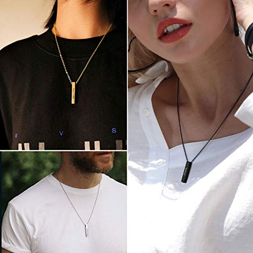 FindChic Personalized Urn Necklaces for Ashes Vertical Bar/Moon Cat/Sand Clock/Dog Claw Pendant Stainless Steel/18K Gold Plated/Black Waterproof Keepsake Cremation Jewelry with Funnel, with Gift Box 1. vertical bar (black) not customized
