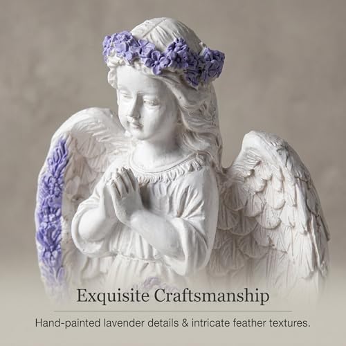 Praying Angel Figurines with Wreath for Garden Statues Angel Decor Standing With Lavender B