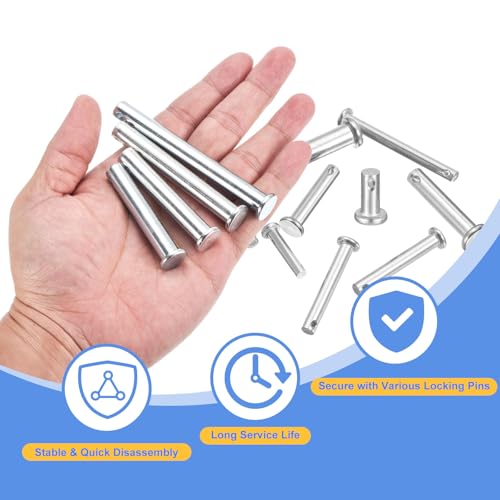 uxcell M10 x 75mm zinc-plated carbon steel single-hole clevis pins with flat heads, 12-piece set