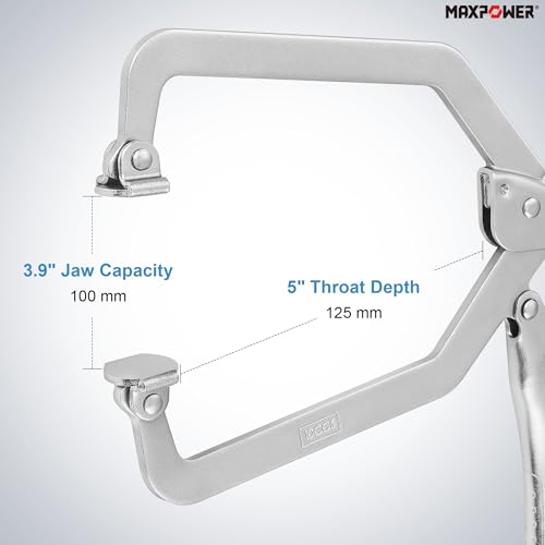 MAXPOWER 10.5-inch self-adjusting locking C-clamp pliers with swivel pad and 3.9-inch jaw opening