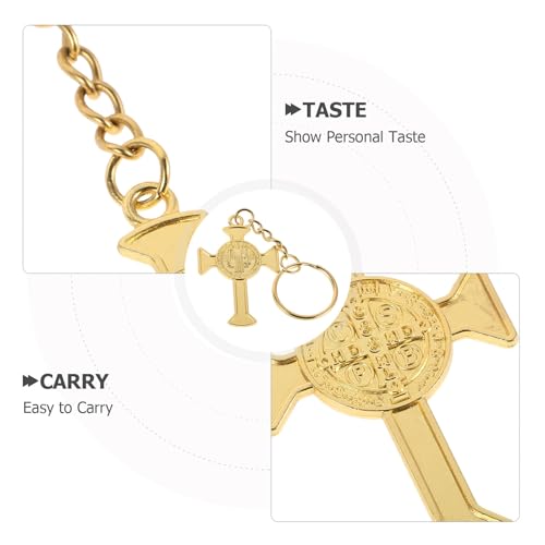 ULTECHNOVO Saint Benedict Cross Keychain Golden Zinc Alloy 10pcs