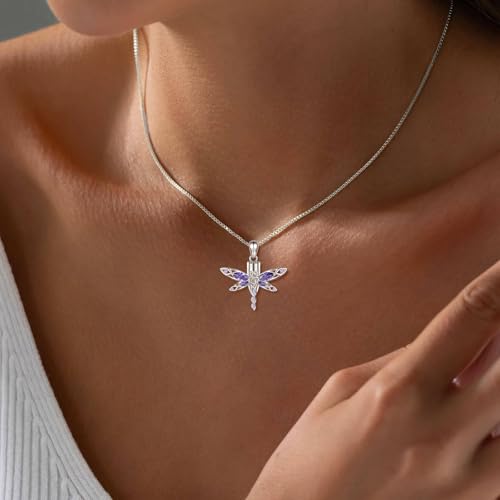 MANBU Sterling Silver Cremation Jewelry for Ashes dragonfly urn necklace