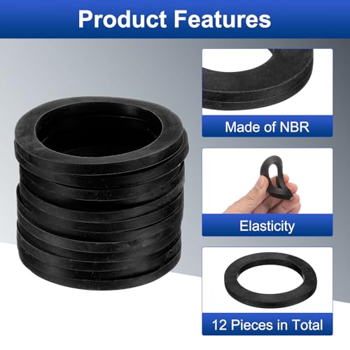 uxcell 8-piece black nitrile rubber flat washers, DN65, 3-11/16 inch OD, 3 inch ID, 1/4 inch thick