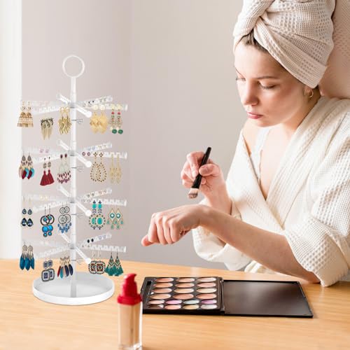 MODOWEY Rotating Earring Holder Organizer Tree Adjustable Display for Women Pearl White 4 Tier, 384 Holes